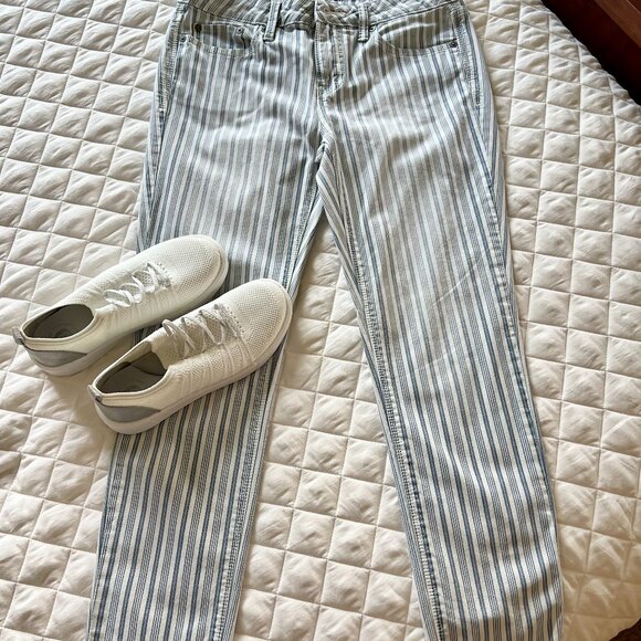 Stylus Blue & White Stripe Skinny Ankle Pants - Picture 2 of 6